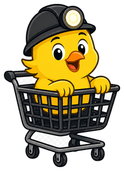CartCanary mascot riding in a shopping cart