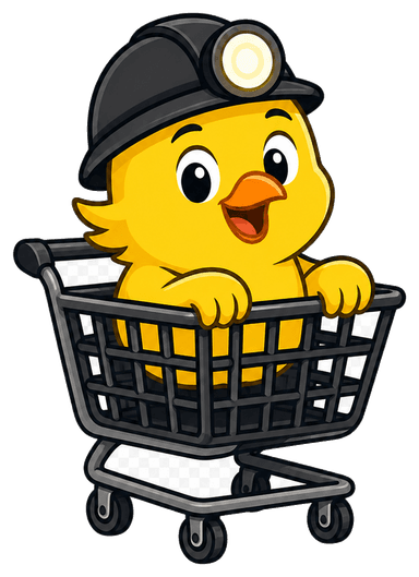 CartCanary mascot riding in a shopping cart